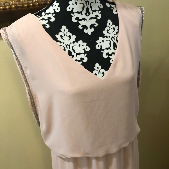 BCBG Chevron silver bead detailed sleeveless chiffon ballet slipper pink gown - Picture 6 of 14